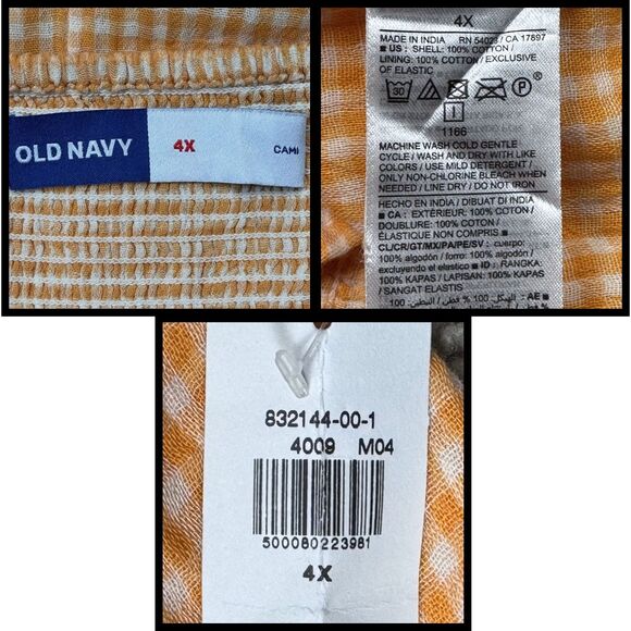 Old Navy Dress Women Gingham Check Cami Tiered Cottagecore Smocked 4X Orange New - Picture 8 of 8